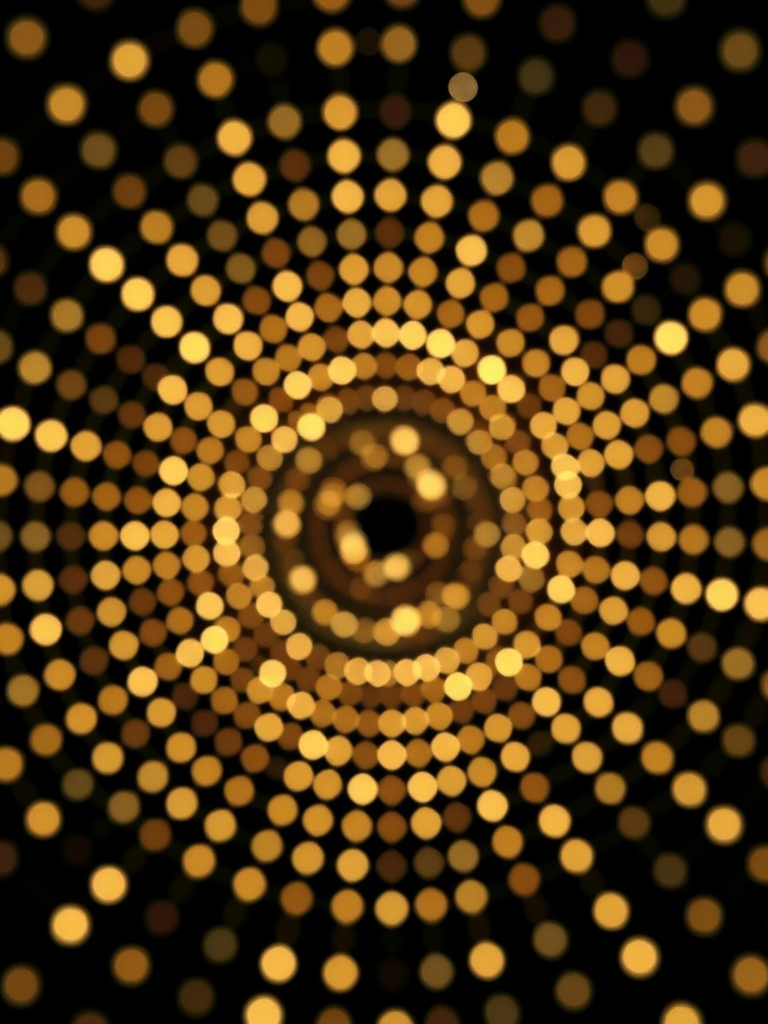 Generate a high-resolution abstract pattern of dots radiating from the center with a soft bokeh effect, captured with a DSLR camera, 50mm lens, aperture f/1.8, ISO 100, and a slight vignette for depth.