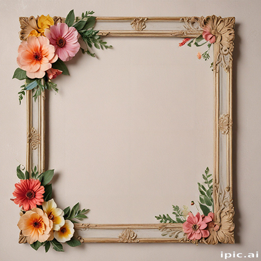 Elegant Floral Frame Adorned with Vibrant Flowers and Greenery Accents