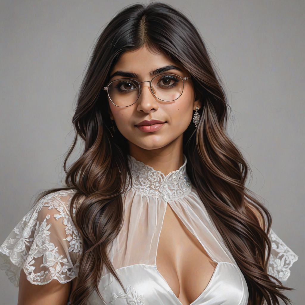 mia khalifa, digital painting,  digital illustration,  stunning girl, make up , white silk dress extreme detail,  digital art,  4k,  ultra hd