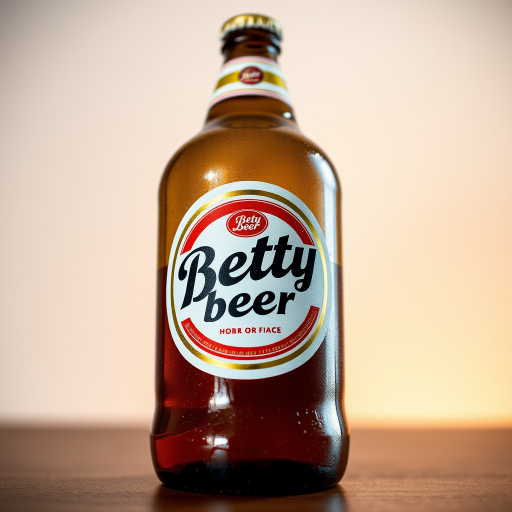 Generate a high-resolution image of a bottle labeled "Betty Beer" on a plain background, using a Canon EOS 5D Mark IV with a 50mm f/1.8 lens, aperture set to f/2.8, ISO 100, and a slight vignette effect for focus enhancement.
