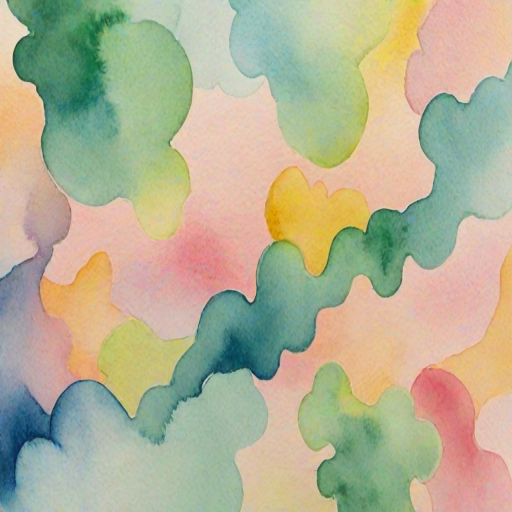 create an abstract watercolor artwork featuring soft pastel colors like pink, yellow, green, and blue with fluid, overlapping shapes and a dreamlike quality.