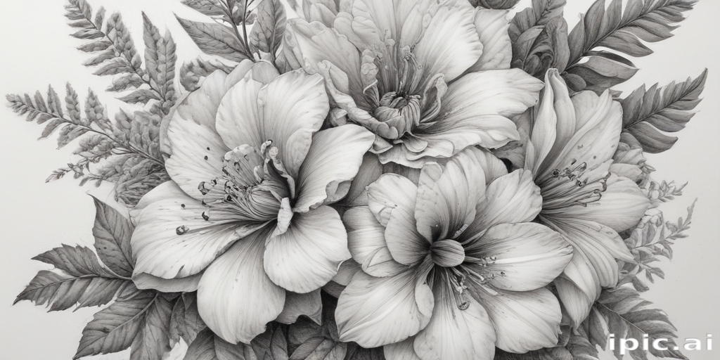 Intricate Black and White Floral Design Featuring Elegant Hibiscus ...