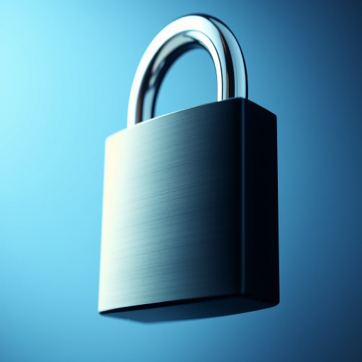 Create a highly detailed digital illustration of a padlock with a shiny metallic shackle and a smooth, reflective dark body, shot in a close-up view using a DSLR camera with a 50mm lens at f/1.8, ISO 100, and a 1/200 sec shutter speed, ensuring vibrant colors and sharp focus.
