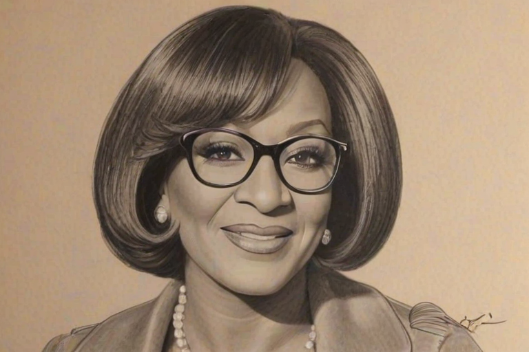 Lovely Patti LaBelle, pencil sketch, portrait of Splendid woman 1936s in glasses, hair style beatnik, outline, clear lines, fine lines, 8k