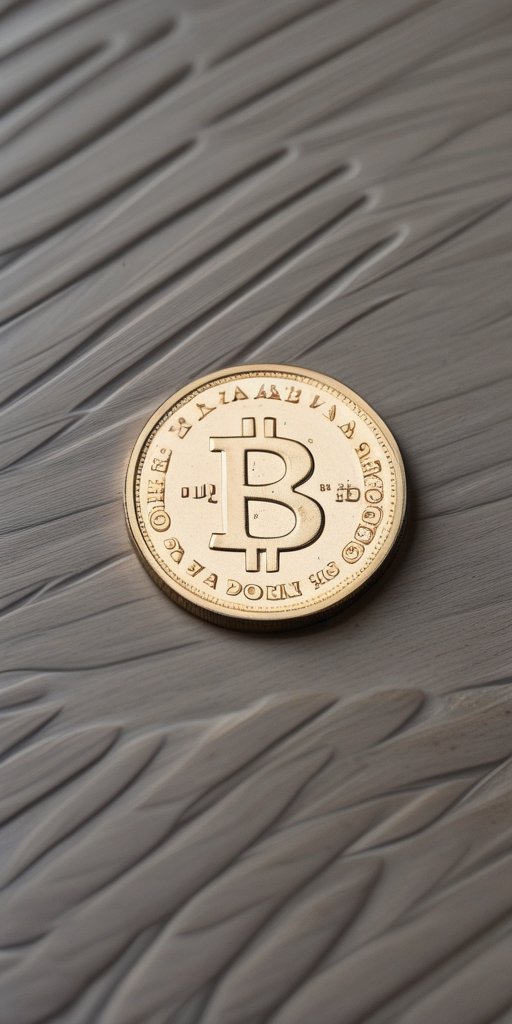 A Close-Up View of a Bitcoin Coin on a Textured Surface