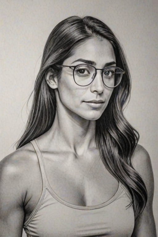 Bewitching Allison Stokke, pencil sketch, portrait of Graceful woman 1921s in glasses, hair style beatnik, outline, clear lines, fine lines, 8k