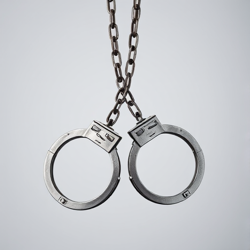Create a high-resolution image of a pair of metal handcuffs connected by a chain, using a Canon EOS R5 camera, 50mm lens, aperture set to f/2.8, ISO 100, and a soft diffused lighting setup for enhanced details and clarity.