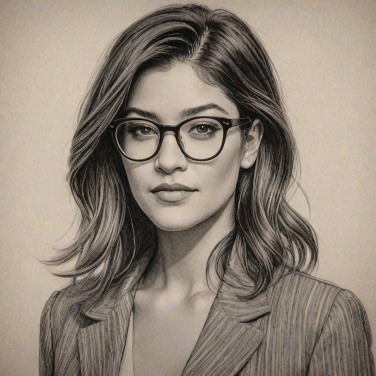 Ravishing Jessica Szohr, pencil sketch, portrait of Superb woman 1924s in glasses, hair style beatnik, outline, clear lines, fine lines, 8k