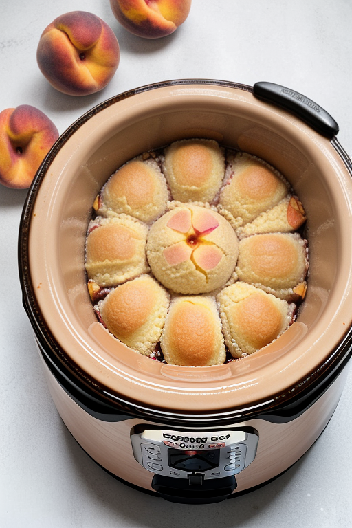peach cobbler in a crock pot with cake mix