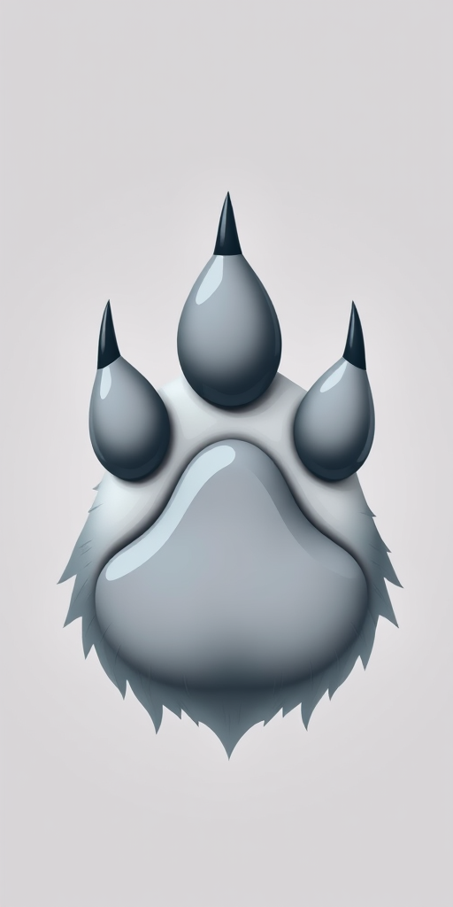 Create a high-resolution image of a cartoon wolf paw print, with a smooth and glossy texture, set against a transparent background, shot with a DSLR camera at f/2.8, 50mm lens, in a studio lighting setup for enhanced detail.