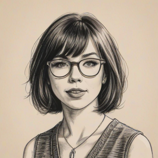 Sublime Carly Rae Jepsen, pencil sketch, portrait of Appealing woman 1944s in glasses, hair style beatnik, outline, clear lines, fine lines, 8k