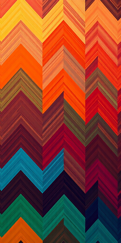 Create a high-resolution image of a vibrant chevron pattern featuring alternating shades of orange, green, and blue, captured with a Canon EOS 5D Mark IV, 50mm lens, f/8 aperture, ISO 100, in vibrant colors, top-down view, and using a soft natural light setup.