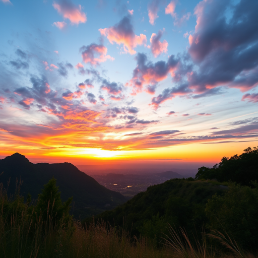 Create a high-resolution image of a serene landscape at sunrise, with vibrant colors, wide-angle view, f/11 aperture, ISO 100, 24mm focal length, and use a DSLR camera with a soft focus effect.