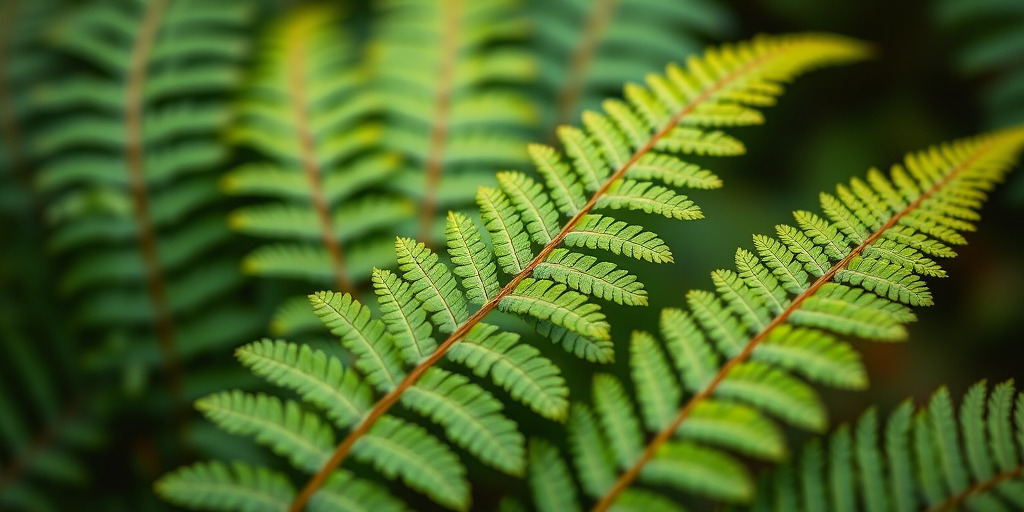 regenerate the image of green fern leaves with a focus on vibrant colors and fine details, using a macro lens at f/2.8 aperture, shutter speed 1/200s, ISO 100, natural light, and a close-up view to capture texture and depth while maintaining a shallow depth of field