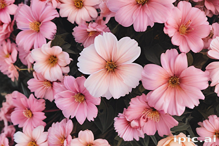 A Vibrant Display of Soft Pink Flowers in Full Bloom Together.