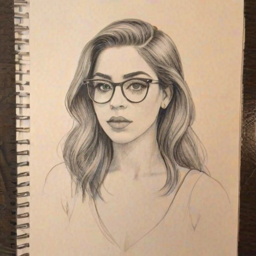 Delightful Fifth Harmony, pencil sketch, portrait of Graceful woman 1922s in glasses, hair style beatnik, outline, clear lines, fine lines, 8k
