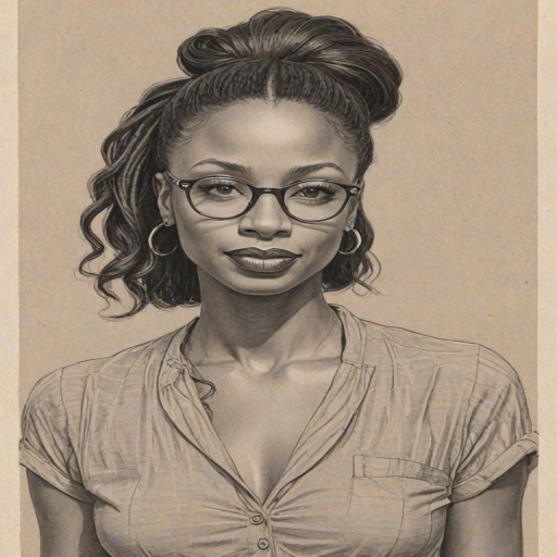 Superb Shanola Hampton, pencil sketch, portrait of Wonderful woman 1942s in glasses, hair style beatnik, outline, clear lines, fine lines, 8k