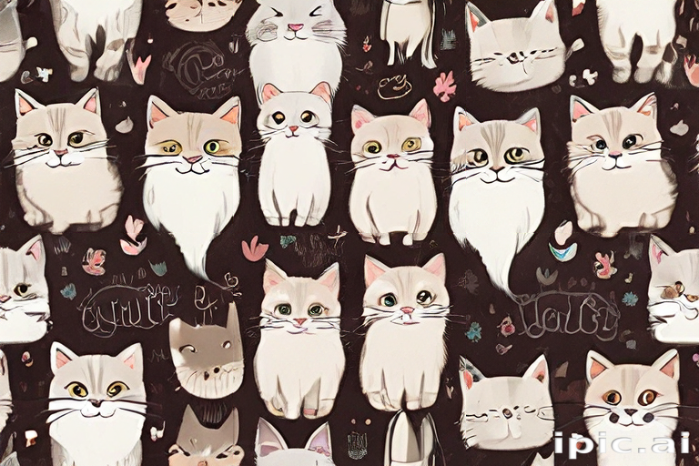A Colorful Pattern Featuring Various Adorable Cats with Unique ...