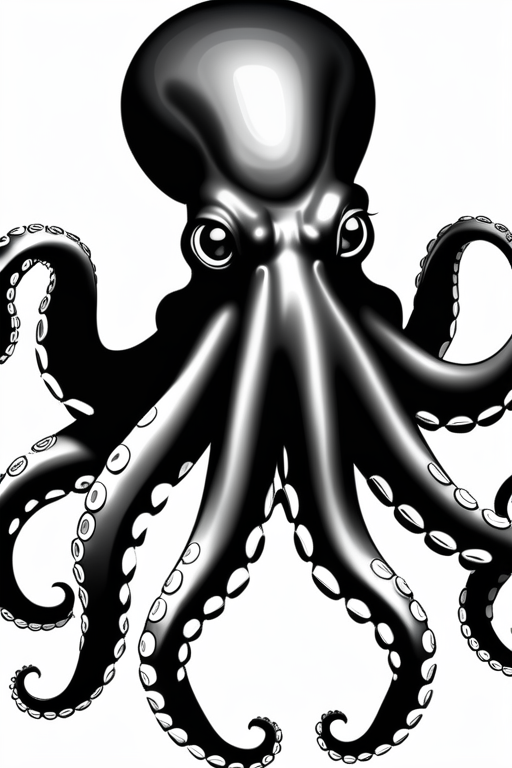 Intricate Black and White Illustration of a Majestic Octopus with Tentacles