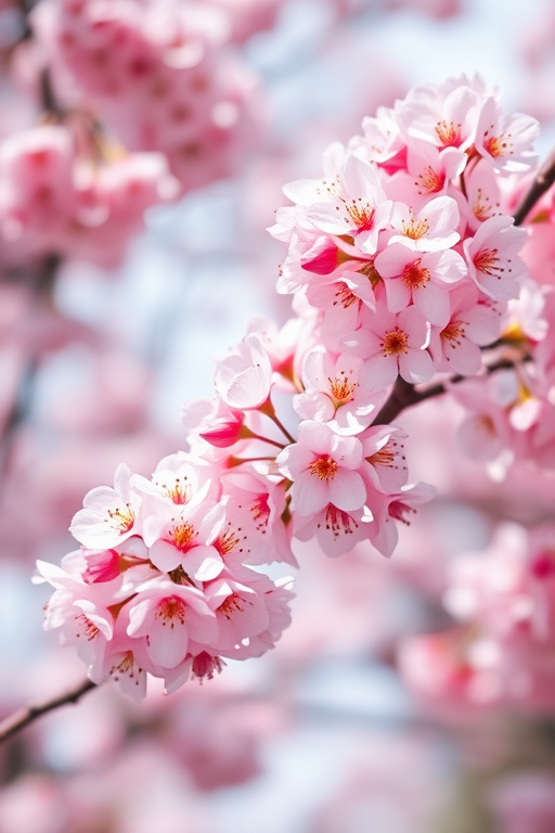 photograph of cherry blossom flowers in full bloom, soft focus background, taken with a DSLR camera, 50mm lens, f/2.8 aperture, ISO 100, natural lighting, shallow depth of field, vibrant colors