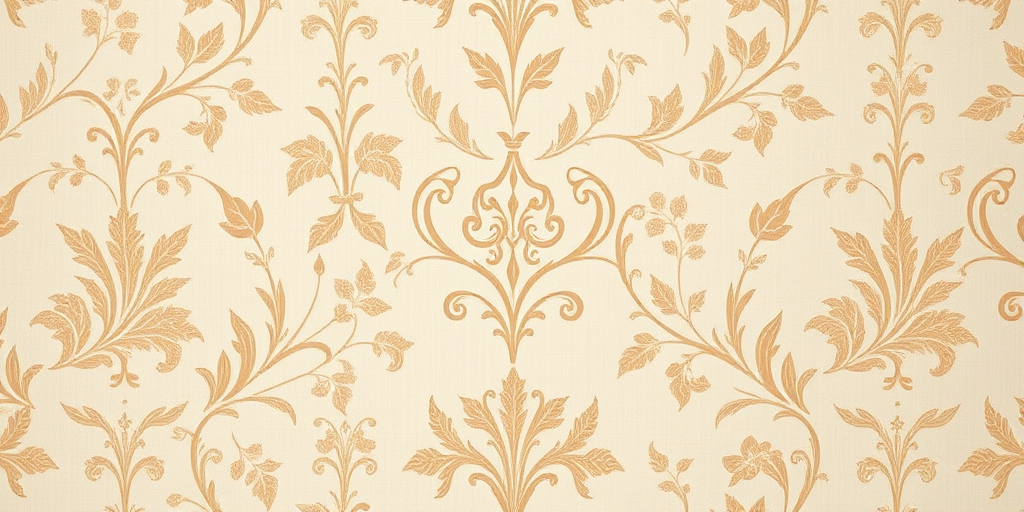 Generate an image of a vintage wallpaper pattern featuring intricate leaf and floral designs in subtle beige tones, taken with a DSLR camera at 50mm focal length, f/2.8 aperture, ISO 100, natural lighting, and a soft focus background to enhance texture details.