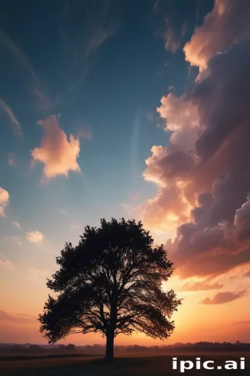 Majestic Silhouette of a Tree Against a Colorful Sunset Sky