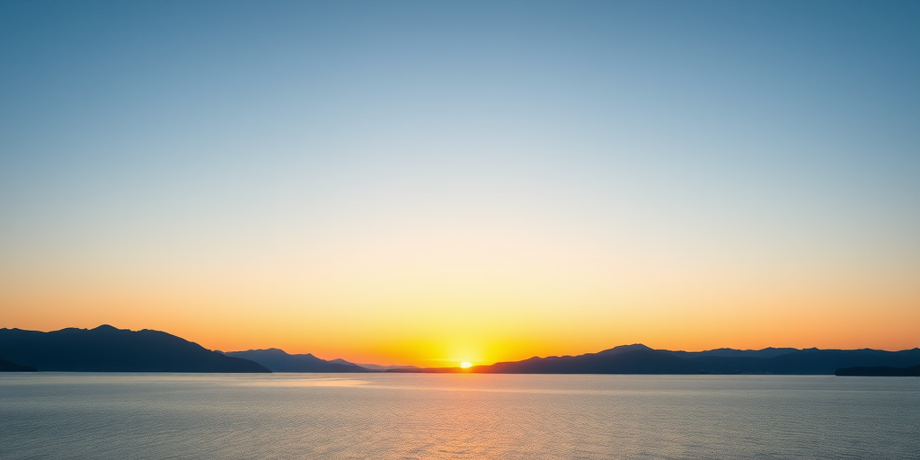 Generate a high-quality image of a minimalist landscape featuring a calm lake surrounded by mountains at sunset, using a Canon EOS R5 with a 24mm f/1.4 lens, aperture set to f/4, ISO 100, shutter speed 1/60 seconds, in a wide-angle view to capture the vast scenery with vibrant colors and sharp details.