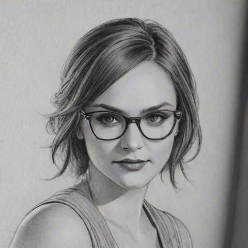 Pleasing Rachael Leigh Cook, pencil sketch, portrait of Bewitching woman 1928s in glasses, hair style beatnik, outline, clear lines, fine lines, 8k