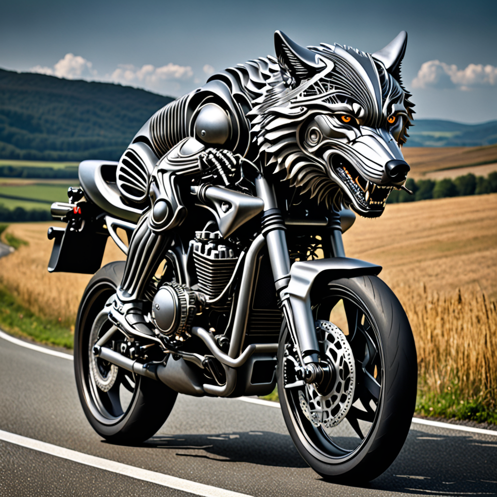 wolf on a roadbike giger style