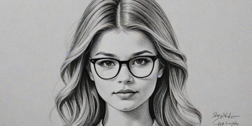 Attractive Stefanie Scott, pencil sketch, portrait of Magnificent woman 1922s in glasses, hair style beatnik, outline, clear lines, fine lines, 8k