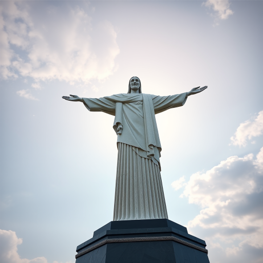 Create a high-resolution image of Christ the Redeemer statue with a wide-angle view, using a DSLR camera, aperture f/8, ISO 100, and a shutter speed of 1/200s to enhance clarity and detail.
