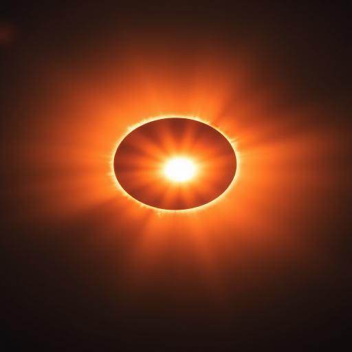 capture a stunning solar eclipse with a Canon EOS R5, 50mm lens, f/1.8 aperture, ISO 100, 1/1000 shutter speed, centered composition, high dynamic range, vivid colors and enhanced contrast for a dramatic effect