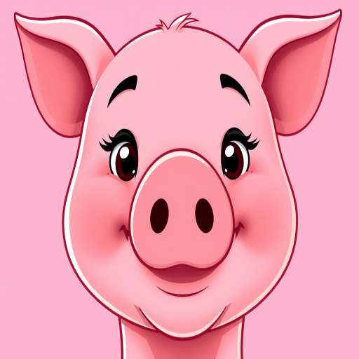 Create a high-resolution cartoon image of a cute pink pig face, shot with a DSLR camera at f/5.6 aperture, ISO 100, 50mm lens, front view, vibrant colors, smooth vector style.