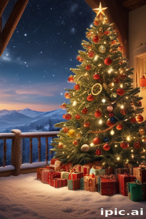 Cozy Winter Evening Scene Featuring a Beautifully Decorated Christmas Tree