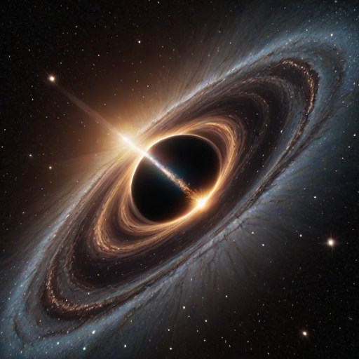create a stunning digital artwork of a black hole in space, surrounded by swirling cosmic dust and distant galaxies, with a bright ring of light emanating from the event horizon, showcasing a dark and mysterious atmosphere