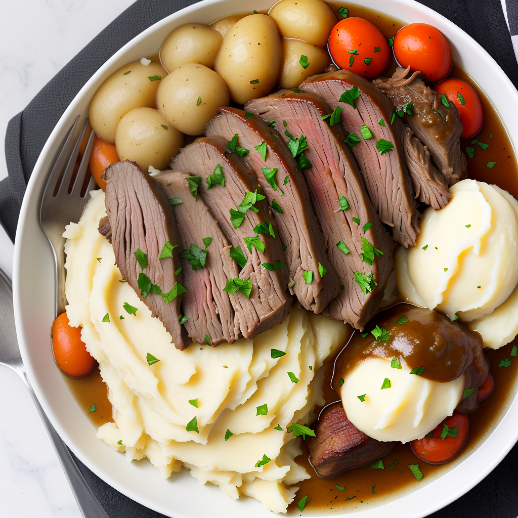 pot roast and mashed potatoes