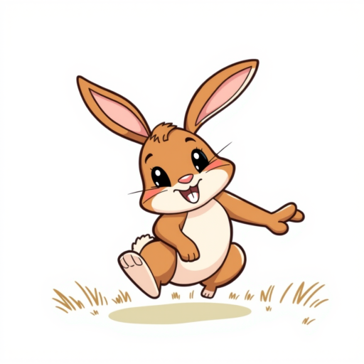 vector illustration, cute brown rabbit, dynamic pose, isolated on white background