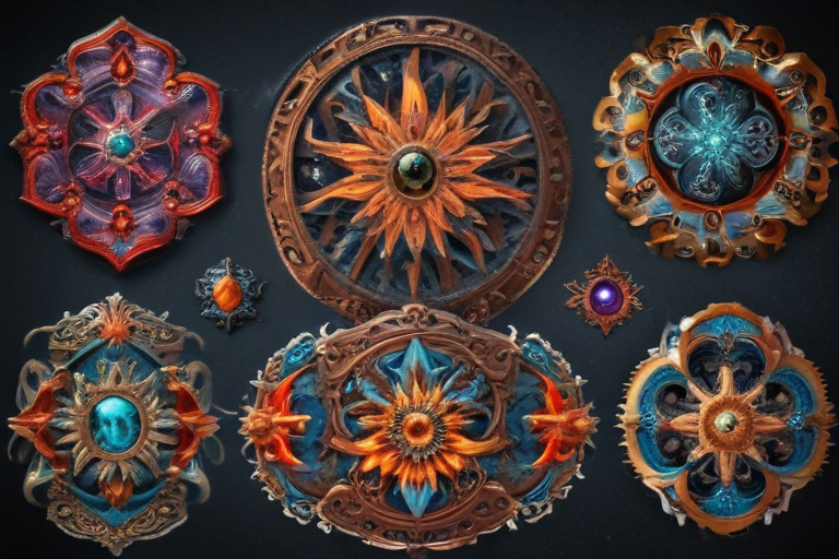 Intricate Decorative Ornaments Featuring Vibrant Colors and Unique Designs