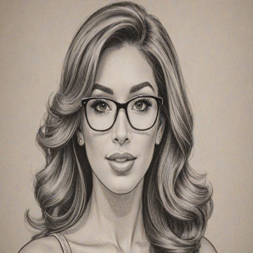 Ravishing Farrah Abraham, pencil sketch, portrait of Attractive woman 1950s in glasses, hair style beatnik, outline, clear lines, fine lines, 8k