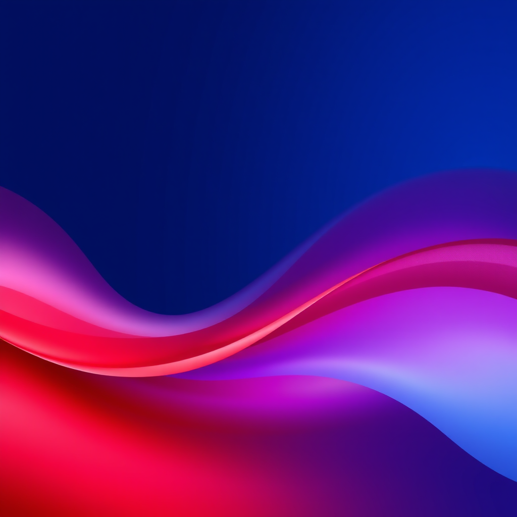 Create a high-resolution abstract background featuring smooth, flowing curves in gradient shades of red and blue on a deep blue backdrop, captured with a DSLR camera at f/8 aperture, ISO 100, 24mm focal length, using a wide-angle lens for a clean, vibrant image.