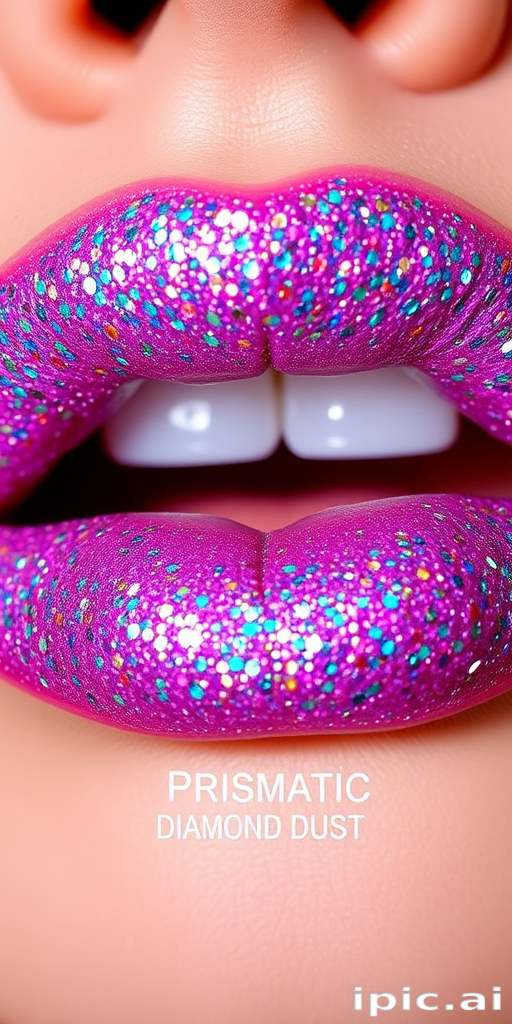 Prismatic Diamond Dust lip style showcases a clear base packed with multi-colored glitter particles, creating a dazzling, jewel-like effect on the lips