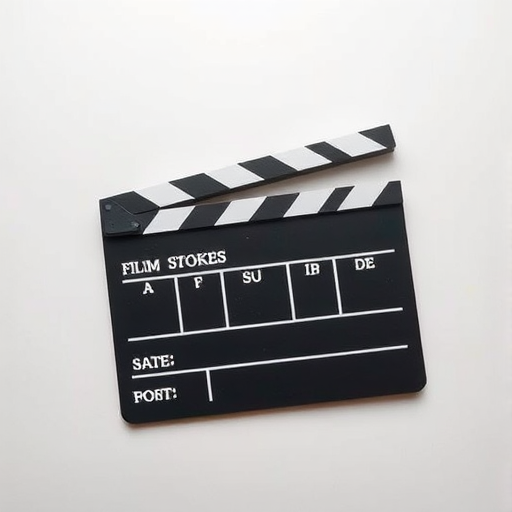Create a high-resolution image of a blank film clapperboard on a plain background, with a shallow depth of field, taken using a DSLR camera at f/2.8, ISO 100, and a focal length of 50mm, top-down view, with soft, natural lighting to enhance clarity and contrast.