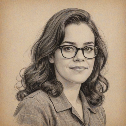 Wonderful Abbi Jacobson, pencil sketch, portrait of Sublime woman 1940s in glasses, hair style beatnik, outline, clear lines, fine lines, 8k