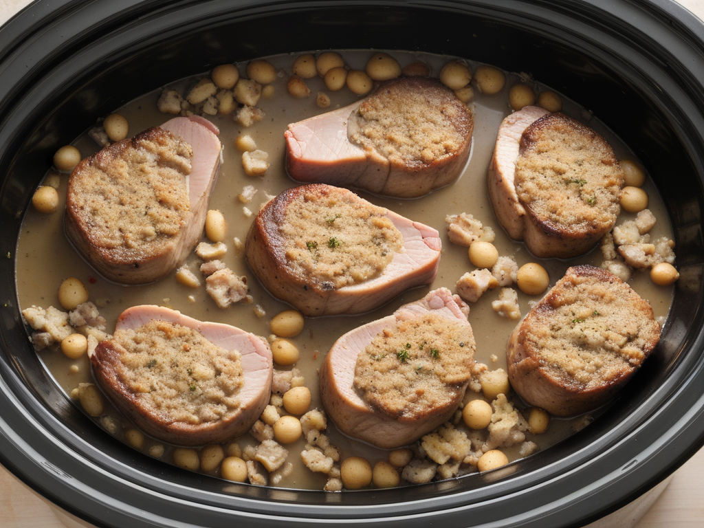 pork chops and stuffing in the crock-pot