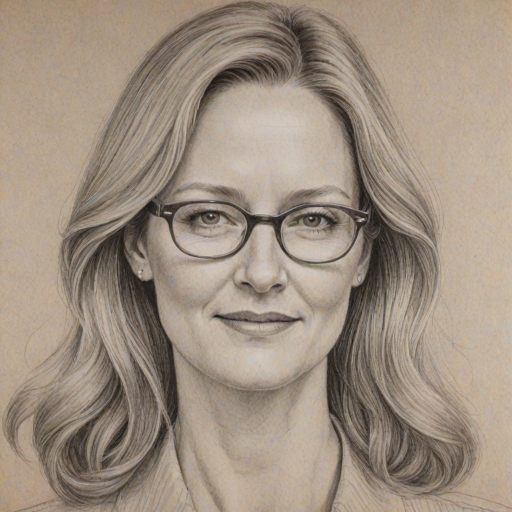Fascinating Laura Linney, pencil sketch, portrait of Splendid woman 1972s in glasses, hair style beatnik, outline, clear lines, fine lines, 8k