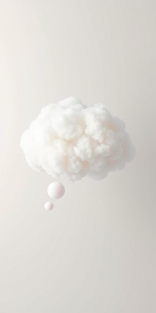 Create a high-resolution illustration of a fluffy thought bubble with a smooth gradient background, captured with a Canon EOS 5D Mark IV at f/2.8, ISO 100, with a soft focus lens effect to enhance depth and clarity.
