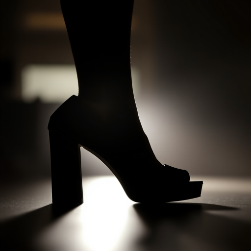 high-heeled shoe silhouette, shallow depth of field, soft focus, 50mm lens, f/2.8 aperture, Canon EOS R5, studio lighting, high-resolution output