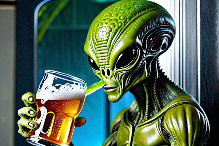 alien drinking a bud ice beer