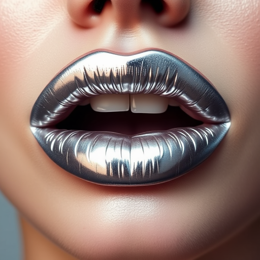 Metallic silver lips with a futuristic sheen, sleek and edgy, pushing the boundaries of conventional makeup with their avant-garde appeal