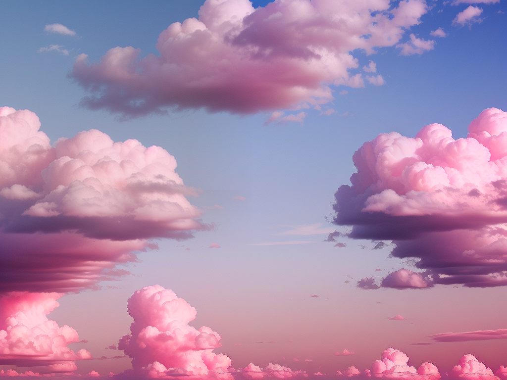 Dreamy Sunset Sky with Fluffy Pink and Purple Clouds Above